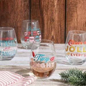 Wanda June Santa's Saloon Christmas Stemless Wine Glass Set Miranda Lambert
